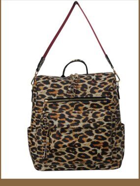 Leopard Print Faux-Leather Mini Backpack with Tassels